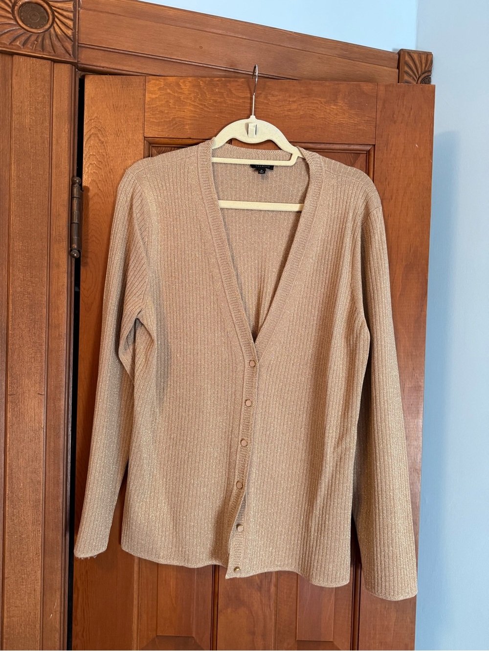 Talbots Taupe Ribbed V-Neck Button-Front Cardigan